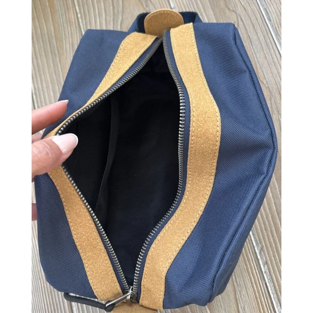 Men’s Navy Canvas Tan Suede Dopp Toiletry Kit Bag